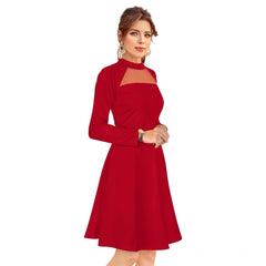 Mayawye Women's Knitting stretchable Solid Round Neck Full Sleeve Dress (Red)