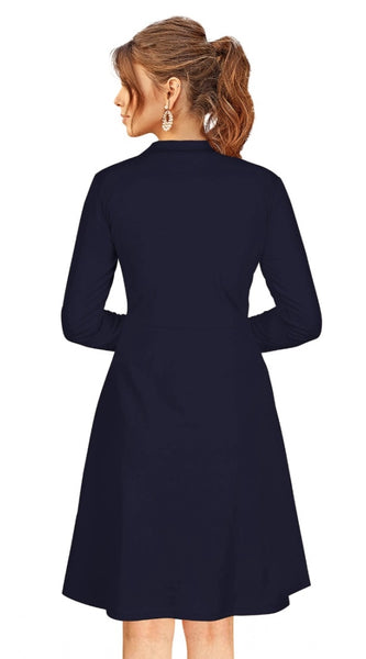 Mayawye Women's Knitting stretchable Solid Round Neck Full Sleeve Dress (Blue)