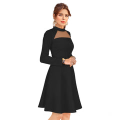Mayawye Women's Knitting stretchable Solid Round Neck Full Sleeve Dress (Black)