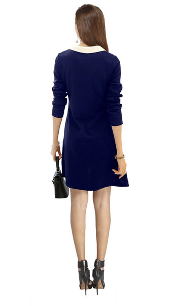 Mayawye Women's Polyester Solid Collar 3-4th Dress (Blue)