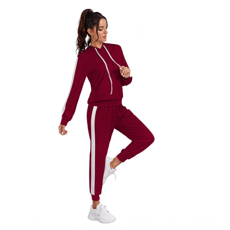 Mayawye Women's Knitting stretchable Solid Hooded Neck Full Sleeve Track Suit (Maroon)