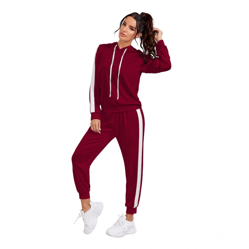Mayawye Women's Knitting stretchable Solid Hooded Neck Full Sleeve Track Suit (Maroon)