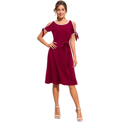 Mayawye Women's Knitting stretchable Solid Round Neck Sleeveless Dress (Maroon)