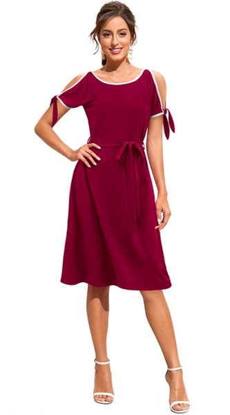 Mayawye Women's Knitting stretchable Solid Round Neck Sleeveless Dress (Maroon)
