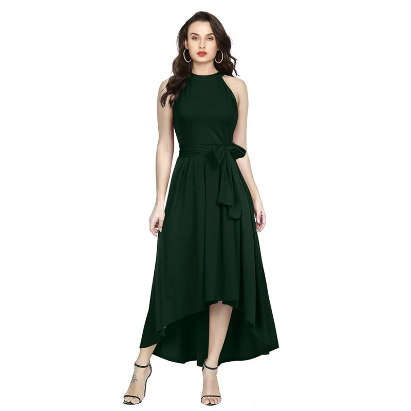 Mayawye Women's Polyster Solid Halter Neck Sleeveless Dress (Green)