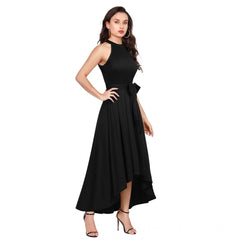 Mayawye Women's Polyster Solid Halter Neck Sleeveless Dress (Black)