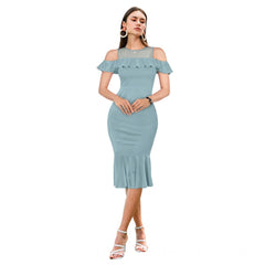 Mayawye Women's Knitting stretchable Solid Round Neck Sleeveless Dress (Pista )