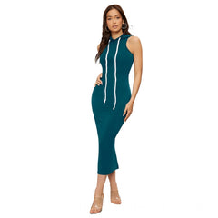 Mayawye Women's Knitting stretchable Solid Round Neck Sleeveless Dress (Morpich)