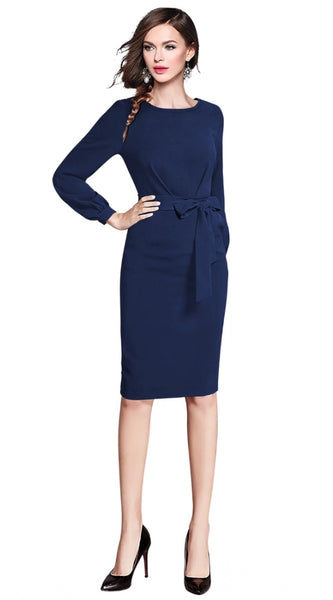 Mayawye Women's Knitting stretchable Solid Round Neck Full Sleeve Dress (Blue)