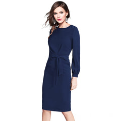 Mayawye Women's Knitting stretchable Solid Round Neck Full Sleeve Dress (Blue)
