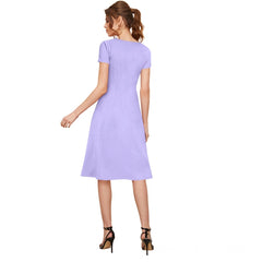 Mayawye Women's Knitting stretchable Solid Round Neck Cap Sleeve Dress (Purple)