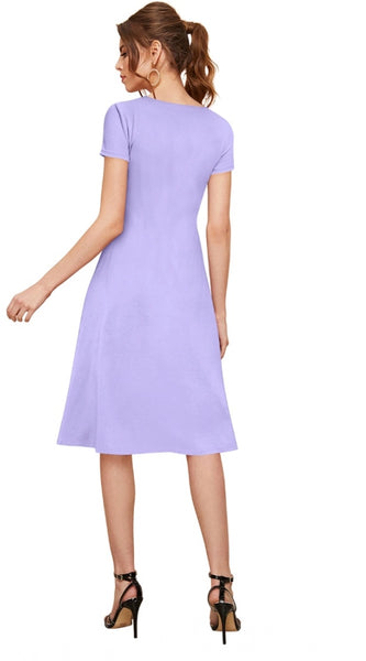 Mayawye Women's Knitting stretchable Solid Round Neck Cap Sleeve Dress (Purple)