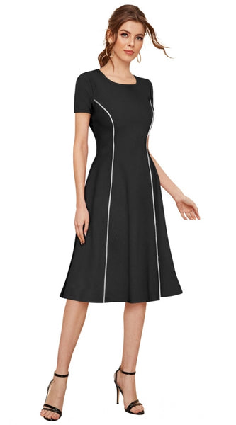 Mayawye Women's Knitting stretchable Solid Round Neck Cap Sleeve Dress (Black)