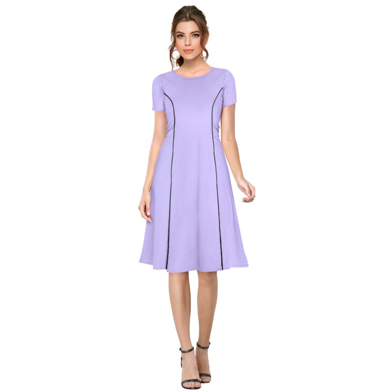 Mayawye Women's Knitting stretchable Solid Round Neck Cap Sleeve Dress (Purple)