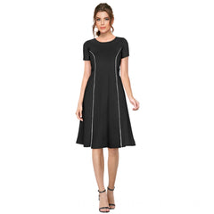 Mayawye Women's Knitting stretchable Solid Round Neck Cap Sleeve Dress (Black)