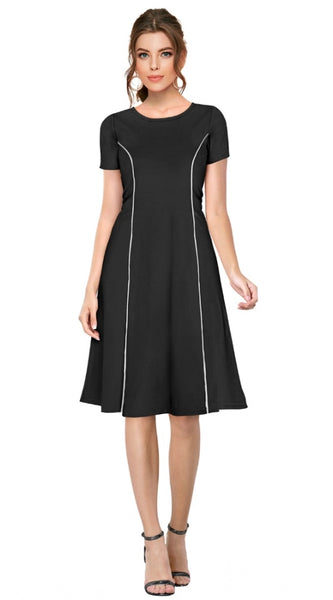 Mayawye Women's Knitting stretchable Solid Round Neck Cap Sleeve Dress (Black)
