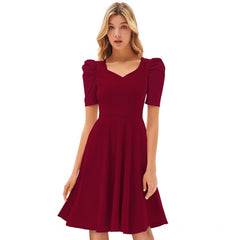 Mayawye Women's Knitting stretchable Solid V Neck Cap Sleeve Dress (Maroon)