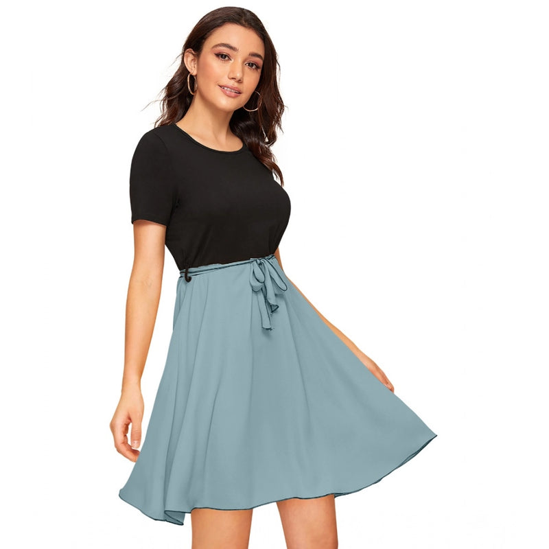 Mayawye Women's Knitting stretchable Solid Round Neck Cap Sleeve Dress (Pista)