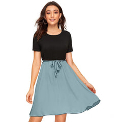 Mayawye Women's Knitting stretchable Solid Round Neck Cap Sleeve Dress (Pista)