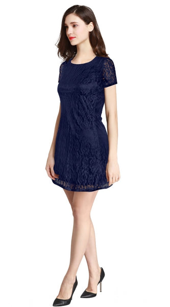 Mayawye Women's Rasal Solid Round Neck Cap Sleeve Dress (Blue)