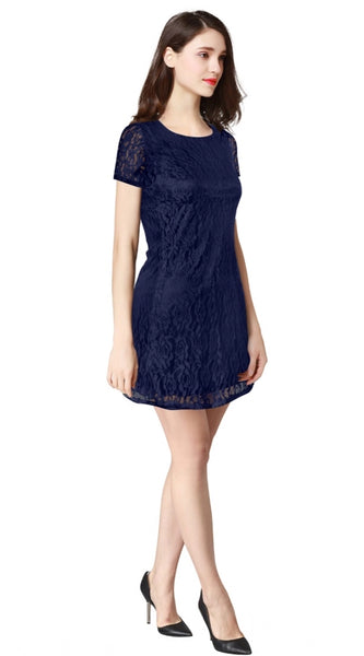 Mayawye Women's Rasal Solid Round Neck Cap Sleeve Dress (Blue)
