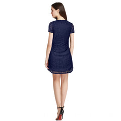 Mayawye Women's Rasal Solid Round Neck Cap Sleeve Dress (Blue)
