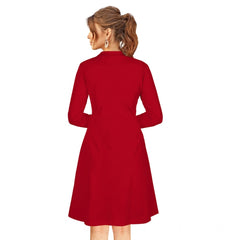 Mayawye Women's Knitting stretchable Solid Round Neck Full Sleeve Dress (Red)