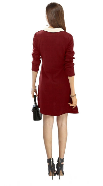 Mayawye Women's Polyester Solid Collar 3-4th Dress (Maroon)