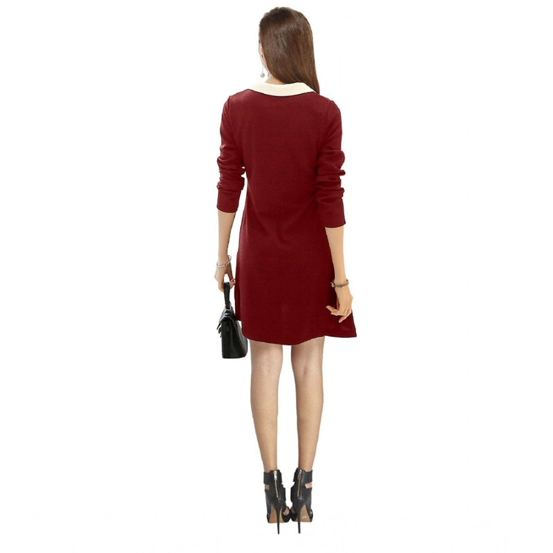Mayawye Women's Polyester Solid Collar 3-4th Dress (Maroon)