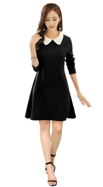 Mayawye Women's Polyester Solid Collar 3-4th Dress (Black)