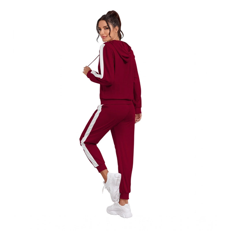 Mayawye Women's Knitting stretchable Solid Hooded Neck Full Sleeve Track Suit (Maroon)