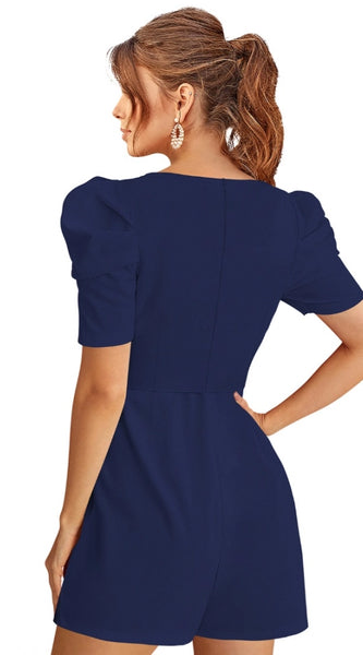 Mayawye Women's Knitting stretchable Solid Round Neck 3-4 Puff Sleeve Dress (Blue)