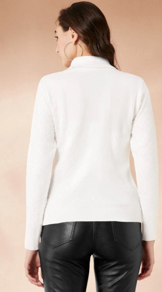 Mayawye Women's Polyester Solid High Neck Full Sleeve T-Shirt (White)