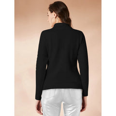 Mayawye Women's Polyester Solid High Neck Full Sleeve T-Shirt (Black)