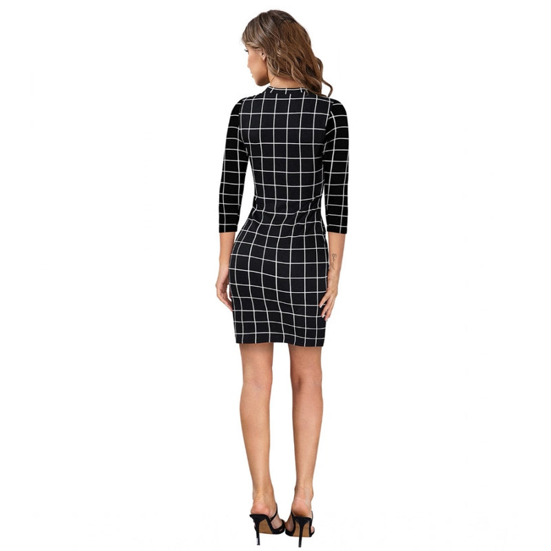 Mayawye Women's Polyester Solid High Neck Full Sleeve Dress (Black)