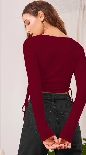Mayawye Women's Polyester Solid Round Neck Full Sleeve Top (Maroon)