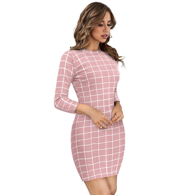 Mayawye Women's Polyester Solid High Neck Full Sleeve Dress (Peach)