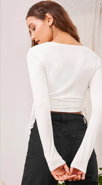 Mayawye Women's Polyester Solid Round Neck Full Sleeve Top (White)