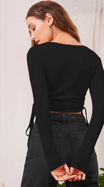 Mayawye Women's Polyester Solid Round Neck Full Sleeve Top (Black)