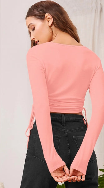 Mayawye Women's Polyester Solid Round Neck Full Sleeve Top (Peach)
