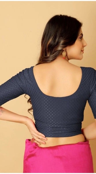 Mayawye Pack Of_2 Women's Hosiery Short Sleeves Round Neck Non-Padded Blouse (Navy Blue)
