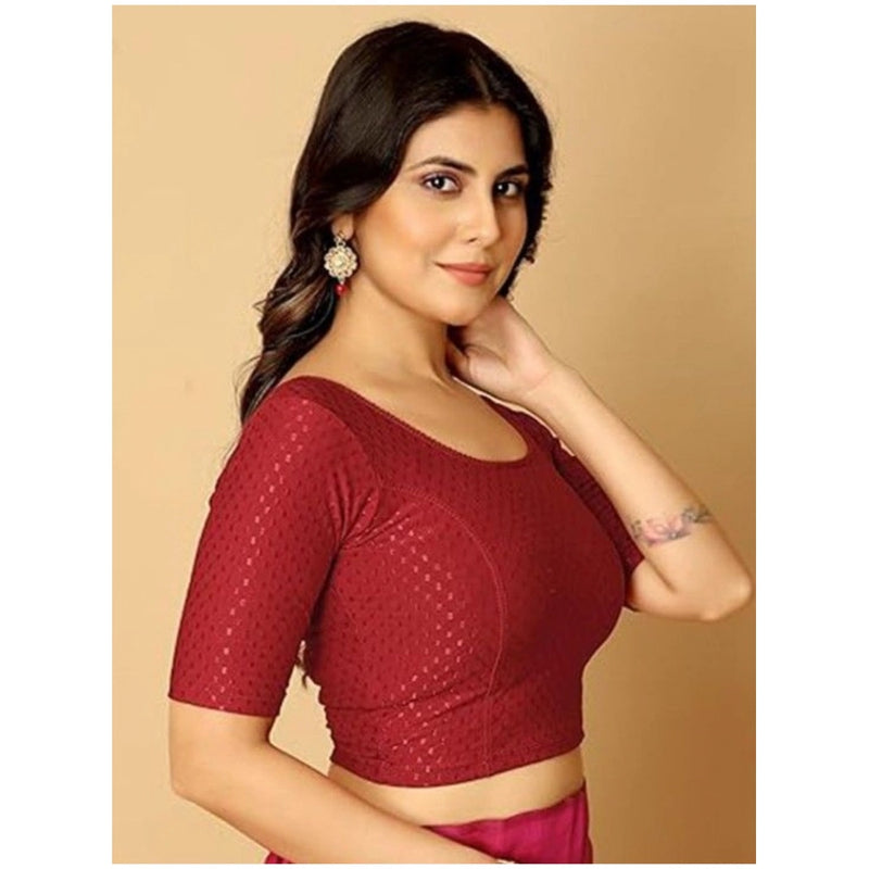 Mayawye Pack Of_2 Women's Hosiery Short Sleeves Round Neck Non-Padded Blouse (Maroon)