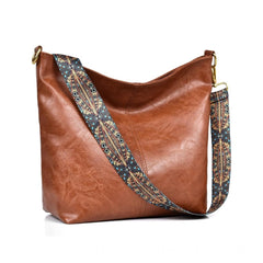Mayawye Women's PU Leather Medium Sling bag Zipper Handbag (Brown)