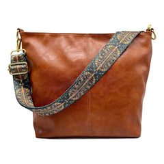 Mayawye Women's PU Leather Medium Sling bag Zipper Handbag (Brown)