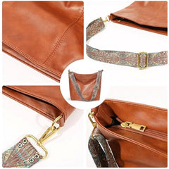Mayawye Women's PU Leather Medium Sling bag Zipper Handbag (Brown)