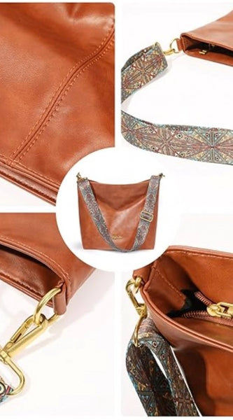 Mayawye Women's PU Leather Medium Sling bag Zipper Handbag (Brown)