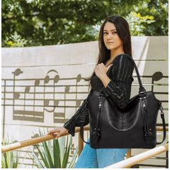 Mayawye Women's PU Leather Large Shoulder Zipper Handbag (Black)
