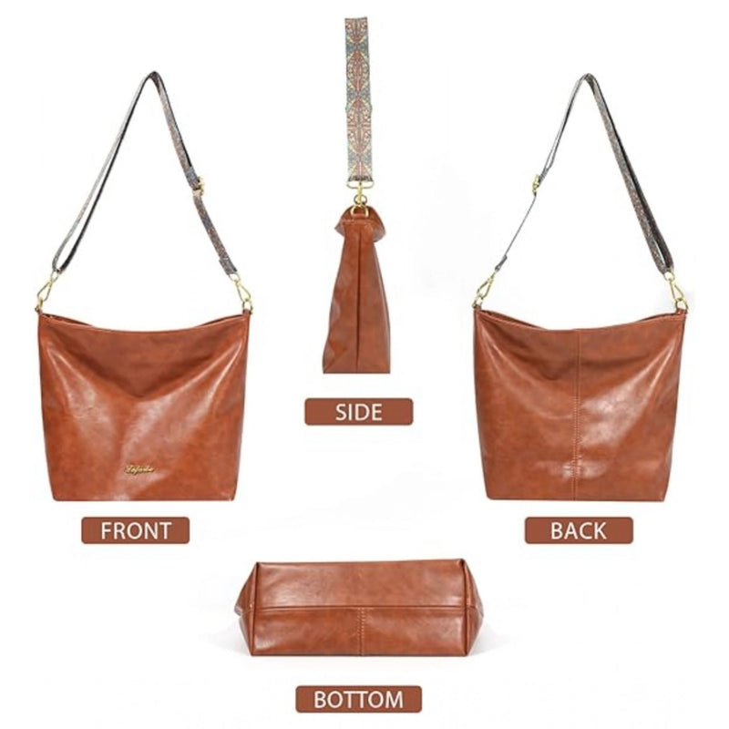 Mayawye Women's PU Leather Medium Sling bag Zipper Handbag (Brown)