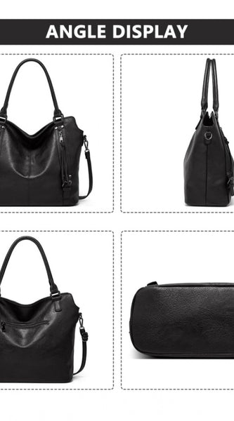 Mayawye Women's PU Leather Large Shoulder Zipper Handbag (Black)