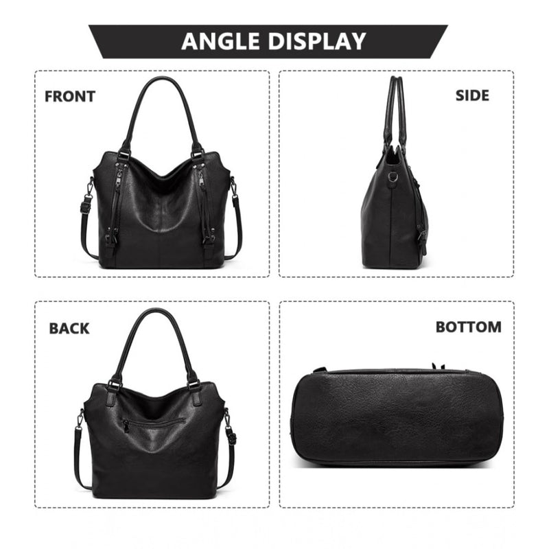 Mayawye Women's PU Leather Large Shoulder Zipper Handbag (Black)